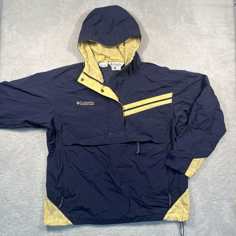 Vintage Columbia Anorak Jacket Women L Navy Yellow Pullover Windbreaker Gorpcore